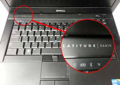 find model of Dell laptop Near power button